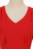 A Line V Neck Red Vintage Dress with Short Sleeves