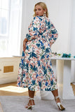 Blue Flower Long Sleeves Casual Dress