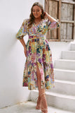 Blue Flower Long Sleeves Casual Dress