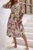 Blue Flower Long Sleeves Casual Dress