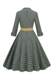 A Line V Neck Green Gird 1950s Dress with 3/4 Sleeves