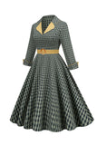 A Line V Neck Green Gird 1950s Dress with 3/4 Sleeves