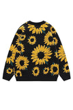 Round Neck Black Chrysanthemum Sweater