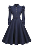 Long Sleeves Navy Vintage Dress