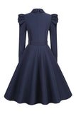 Long Sleeves Navy Vintage Dress