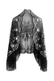 Black Golden Sequined 1920s Cape With Fringes