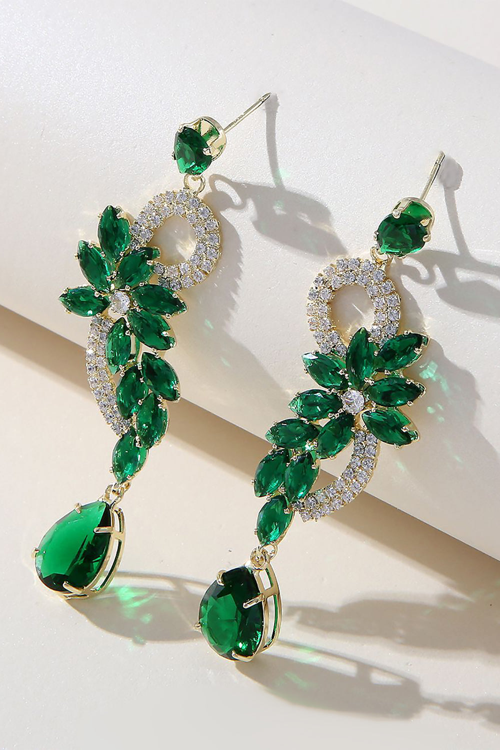 Zapaka Women Green Long Earrings Rhinestones Fashion Accessories