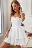 White Spaghetti Straps Sleeveless Graduation Dress