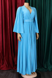 Sky Blue Pleated Long Wedding Guest Dress