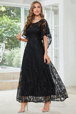 Black Batwing Sleeves Lace Wedding Guest Dress