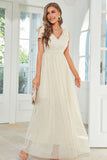 Apricot Lace Long Wedding Guest Dress with Bowknot