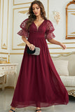 Burgundy Chiffon Wedding Guest Dress with Lace