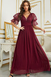 Burgundy Chiffon Wedding Guest Dress with Lace