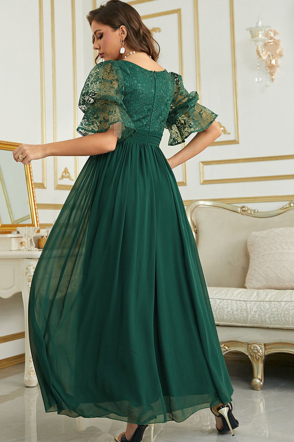 Burgundy Chiffon Wedding Guest Dress with Lace