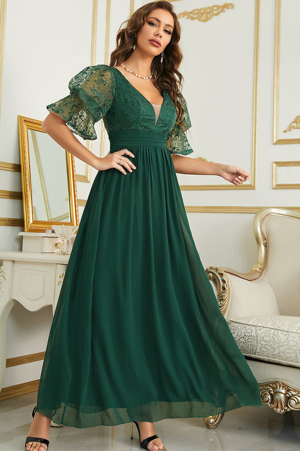 Burgundy Chiffon Wedding Guest Dress with Lace