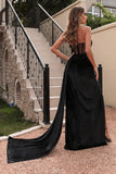 Black Strapless Corset Ball Dress with Slit