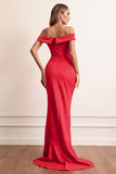 Red Sheath Off The Shoulder Ball Dress With Ruffles