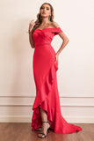 Red Sheath Off The Shoulder Ball Dress With Ruffles