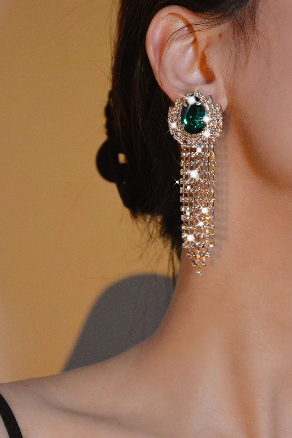 Zapaka Women Green Long Earrings Rhinestones Fashion Accessories