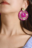 Alloy Rhinestones Fuchsia Round Earrings