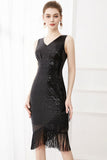 Sequins Glitter Black 1920s Dress with Fringes