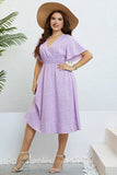 Lilac Plus Size V Neck Summer Dress With Short Sleeves