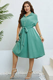 Green Short Sleeves Plus Size Summer Dress With Belt