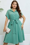 Green Short Sleeves Plus Size Summer Dress With Belt