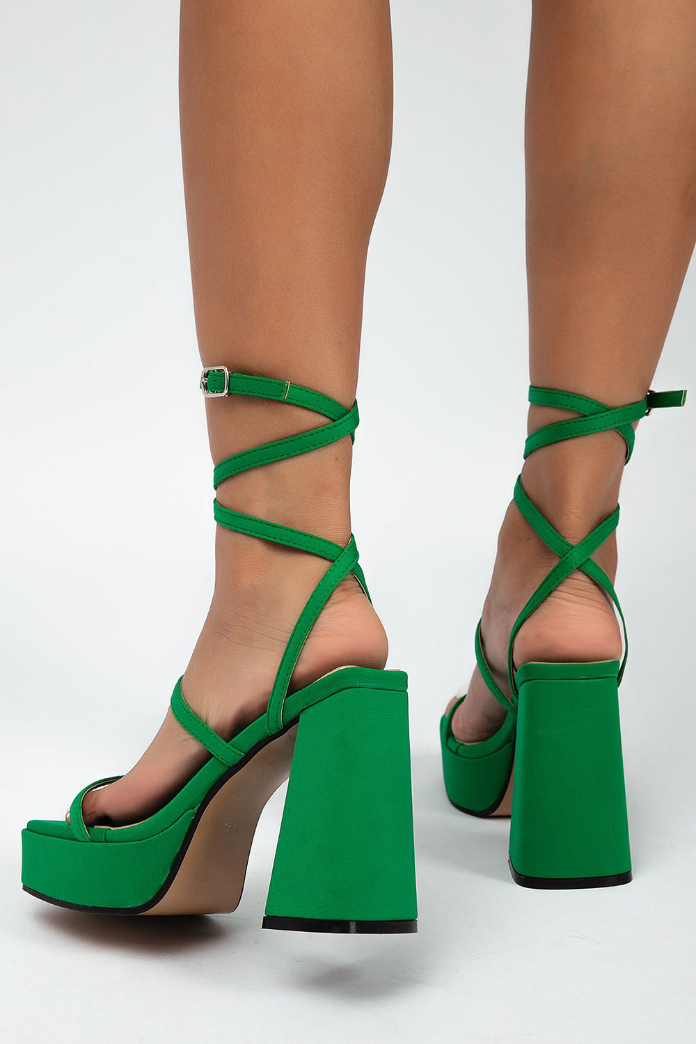 Green Chunky-heel Platform Strappy High-heeled Sandals