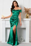 Mermaid Off The Shoulder Green Long Ball Dress with Slit