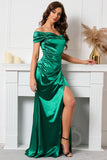 Mermaid Off The Shoulder Green Long Ball Dress with Slit