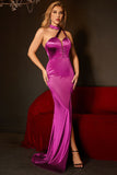 Mermaid Sleeveless Fuchsia Long Ball Dress with Slit