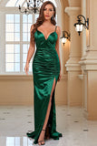 Mermaid Spaghetti Straps Green Long Ball Dress with Split Front