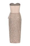 Blush Sweetheart Bodycon Sparkly Cocktail Dress With Slit