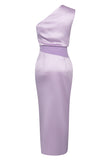 Lilac Sheath One Shoulder Sleeveless Cocktail Dress