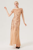 Sequins Long 1920s Dress With Short Sleeves