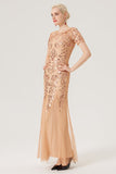 Sequins Long 1920s Dress With Short Sleeves