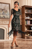 Red V Neck Fringe 1920s Gatsby Dress With Sequins