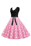 Pink Polka Dots Sleeveless Vintage 1950s Dress
