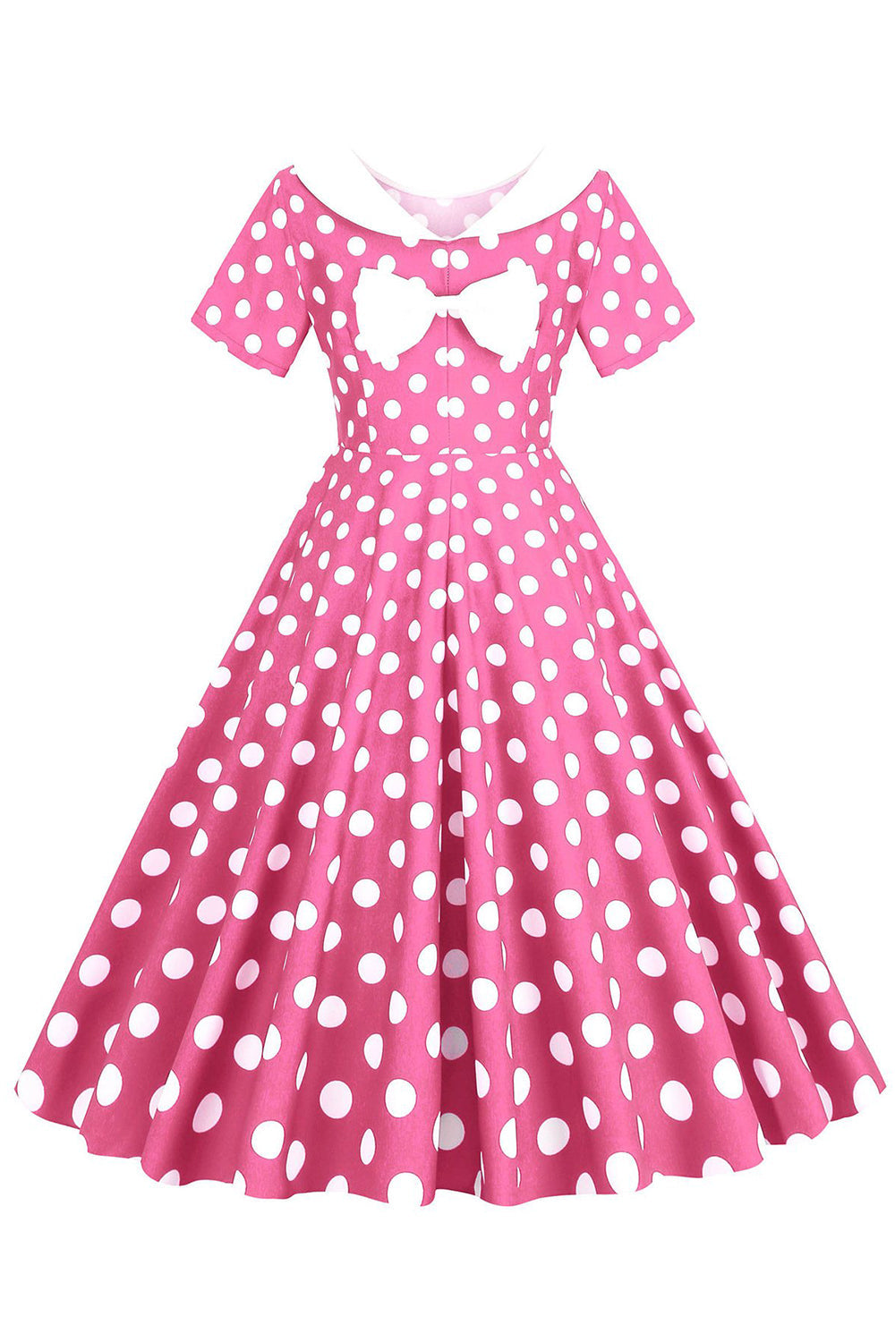 Zapaka Women Pink 1950s Dress Polka Dots Boat Neck Vintage Dress