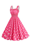 Pink A Line Polka Dots Smocked 1950s Dress