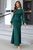 Dark Green Sequins Sheath Long Sleeves Ball Dress