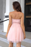 Pink Strapless A Line Tulle Short Ball Dress
