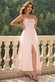 Light Pink Spaghetti Straps Sequined Tulle Ball Dress