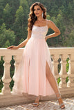 Light Pink Spaghetti Straps Sequined Tulle Ball Dress