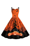 Black Bat Embroidery Halloween Vintage Dress