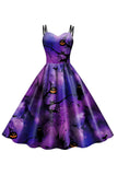 Black Bat Embroidery Halloween Vintage Dress