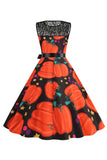 Halloween Pumpkin Printed A Line Orange Vintage Dress