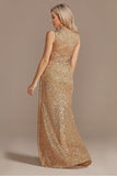 Sparkly Champagne V-Neck High Low Sequin Ball Dress