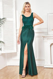 Dark Green Sleeveless Sheath Long Ball Dress With Appliques